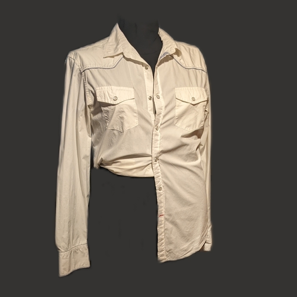 Guess Women's Off-white Cowboy Chic Button-Down Poplin Shirt Size M